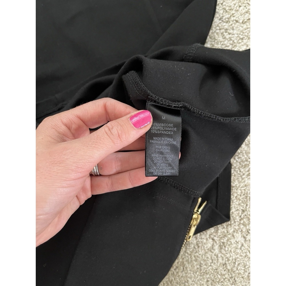 Women's Black Midi Body Con Capped Sleeved Zippered Dress Size Med Classy Sexy - Picture 10 of 10